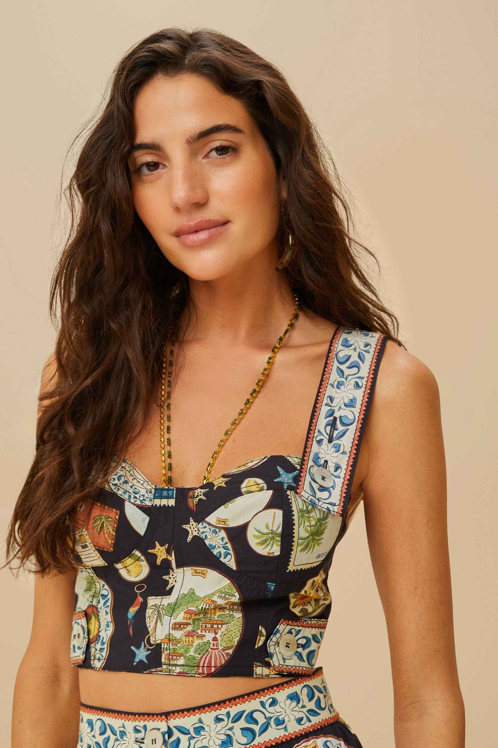 FARM RIO TRIP SOUVENIR BLACK TOPSTICHING LASTEX TOP