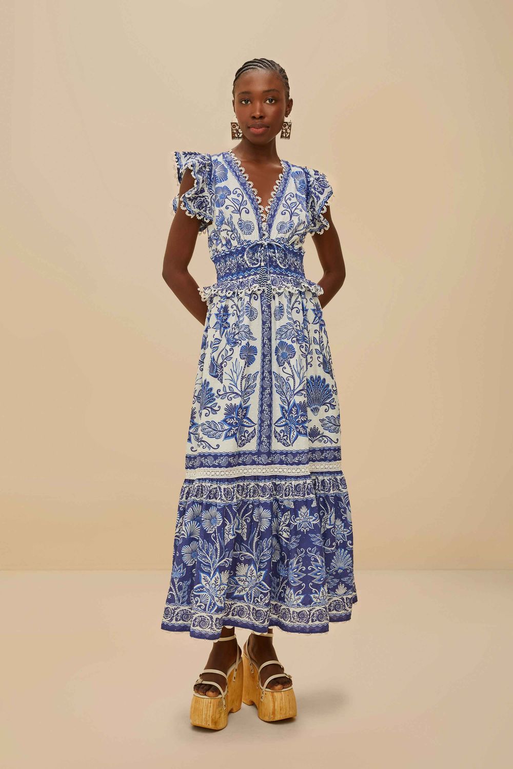 FARM RIO SHELL GARDEN OFF-WHITE MAXI DRESS