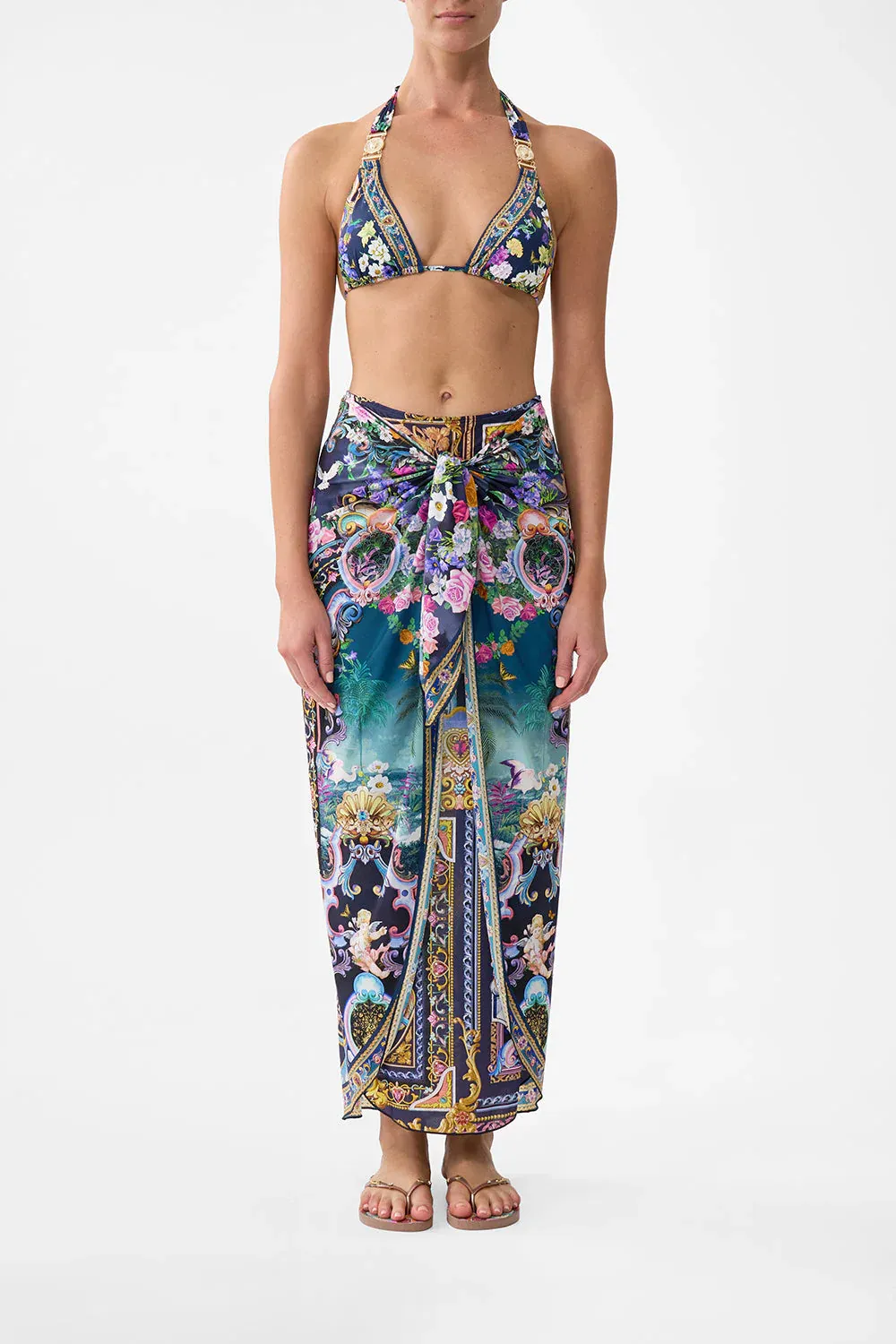 CAMILLA LAYERED LONG SARONG WITH FRONT TIE BASKED IN BAROQUE