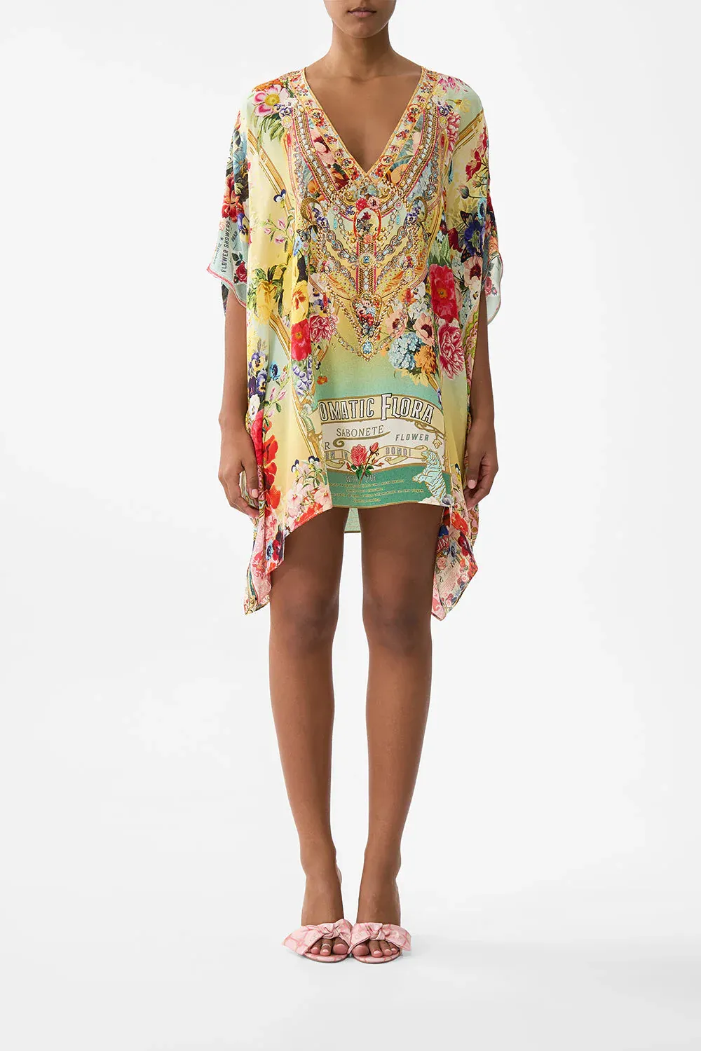 CAMILLA RECTANGULAR V NECK KAFTAN AROMATIC TIGER FLOWER