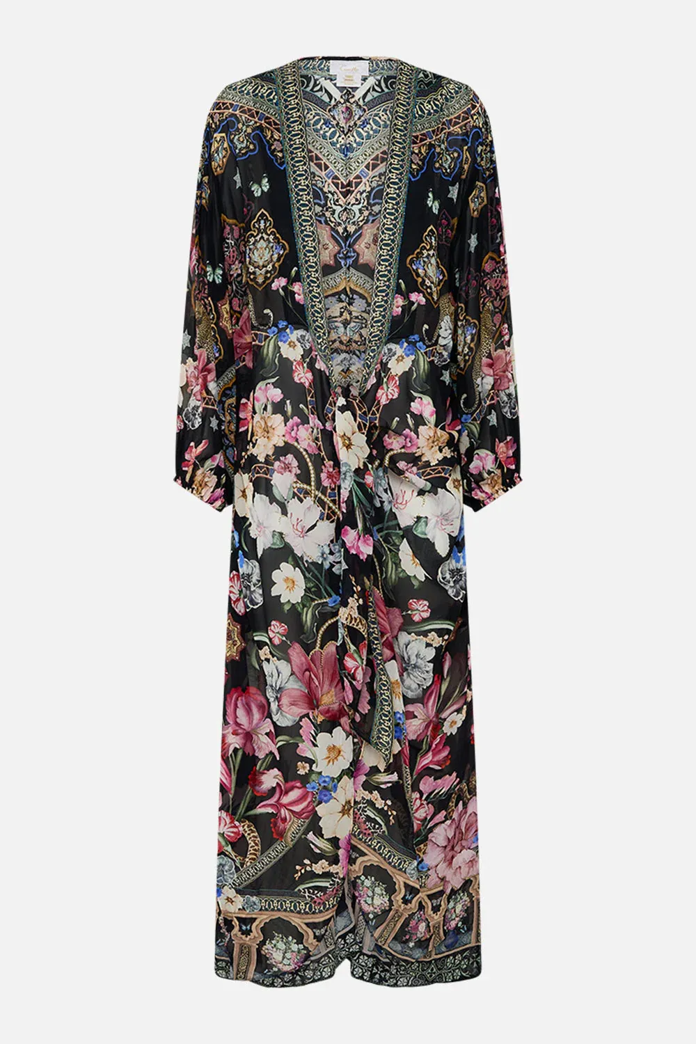 CAMILLA TIE FRONT BLOUSON SLEEVE LAYER MIDNIGHT IN MONSERRATE