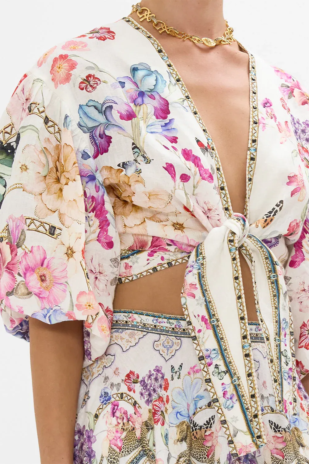CAMILLA TIE FRONT PUFF SLEEVE TOP MONSERRATE MAGIC