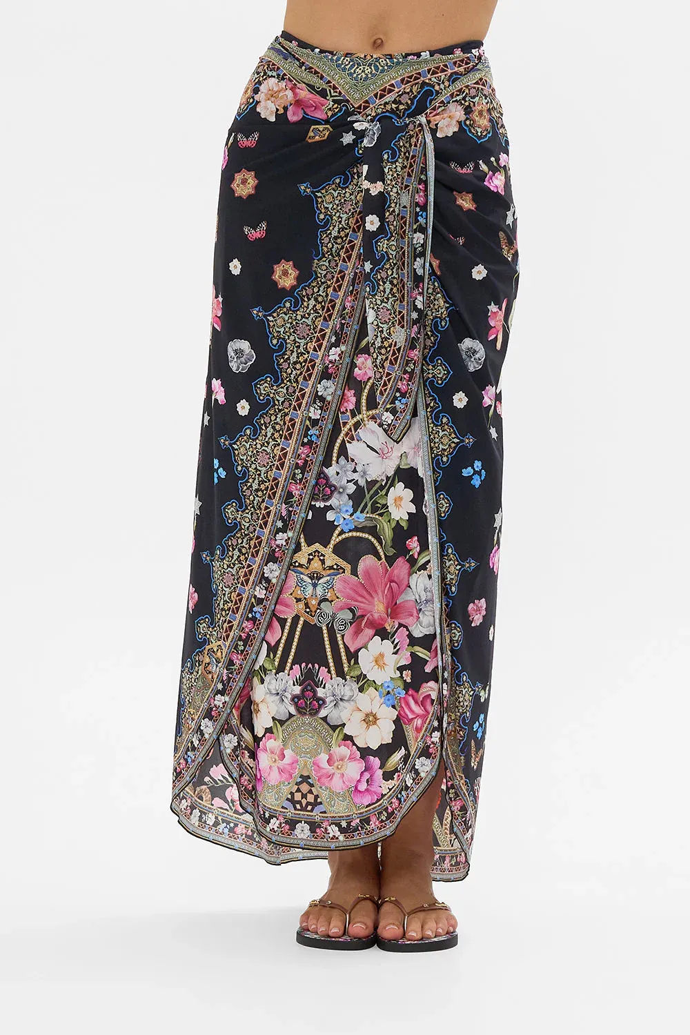 CAMILLA LAYERED LONG SARONG WITH FRONT TIE MIDNIGHT IN MONSERRATE