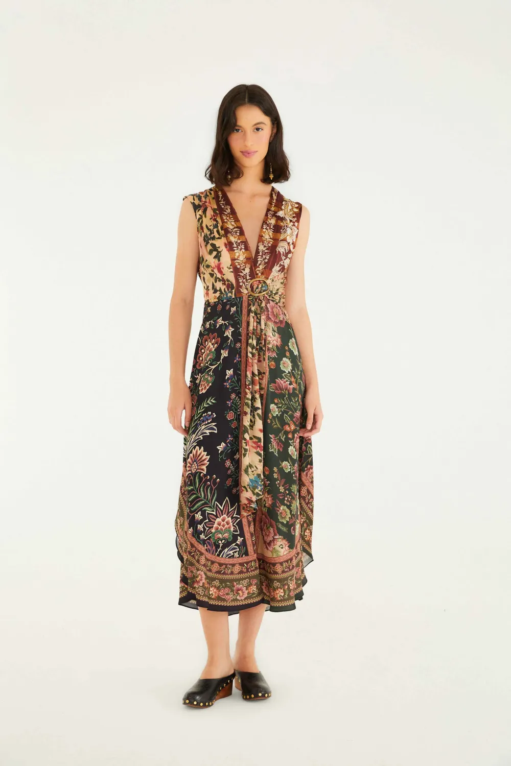 FARM RIO WINTER GARDEN MIX SLEEVELESS MAXI DRESS