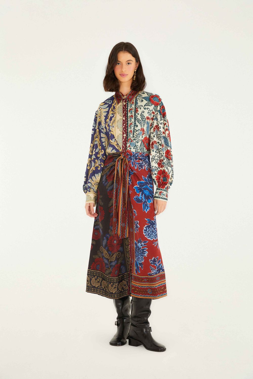 FARM RIO NAVY WINTER MIX MIDI DRESS
