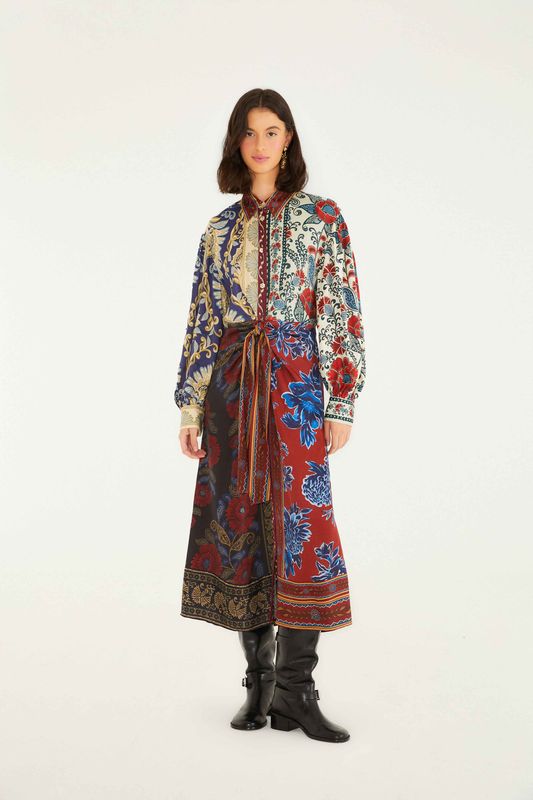 FARM RIO NAVY WINTER MIX MIDI DRESS