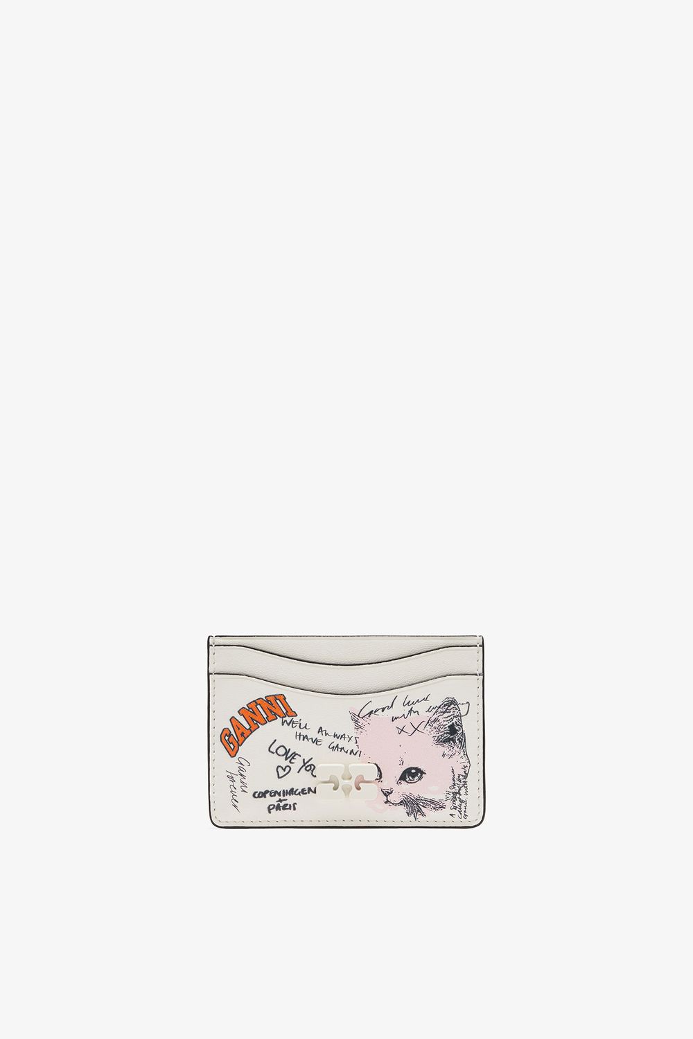 GANNI CARD HOLDER CAT SIGNATURE EGRET