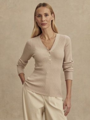 Varley blanca v-neck rib knit top cement