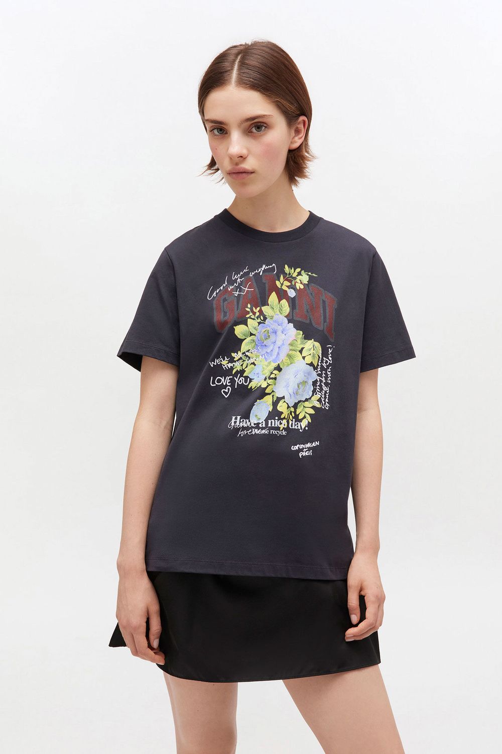 GANNI BASIC COTTON JERSEY ROSE T-SHIRT PHANTOM