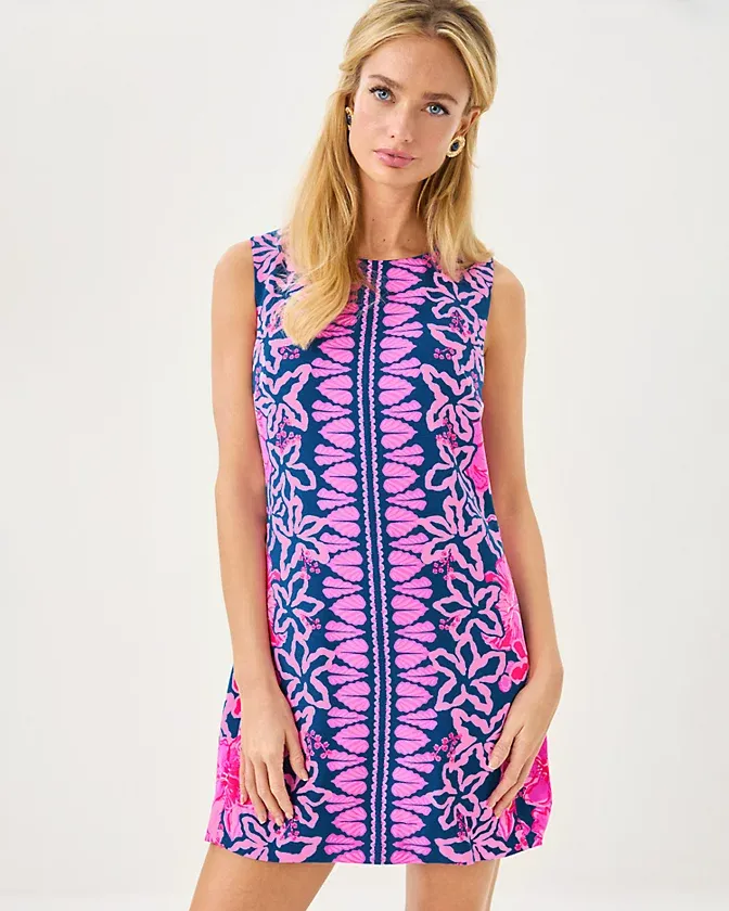 LILLY PULITZER EDITA SHIFT STARLIGHT NAVY ONCE AND FLORAL ENGINEERED WOVEN SHIFT