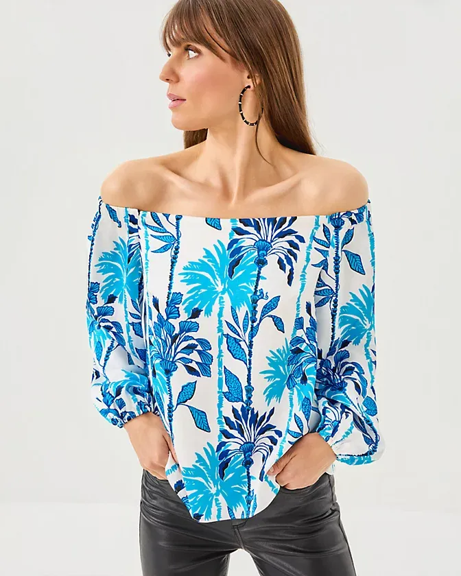 LILLY PULITZER ELIZABETHANY OFF THE SHOU COCONUT SWAYIN IN THE BREEZE