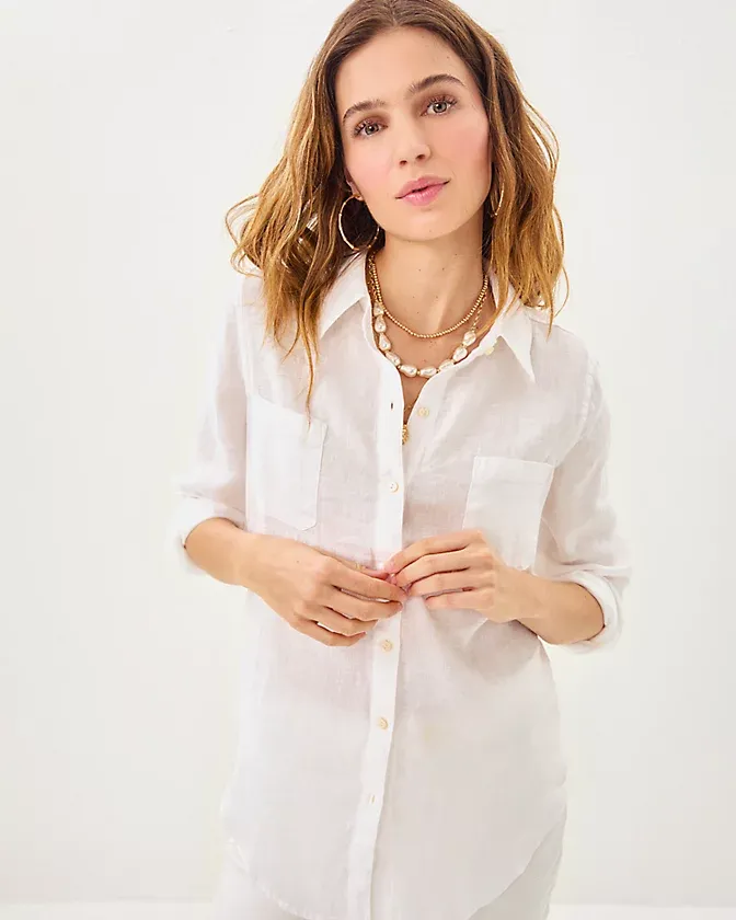 LILLY PULITZER SEA VIEW BUTTON DOWN RESORT WHITE