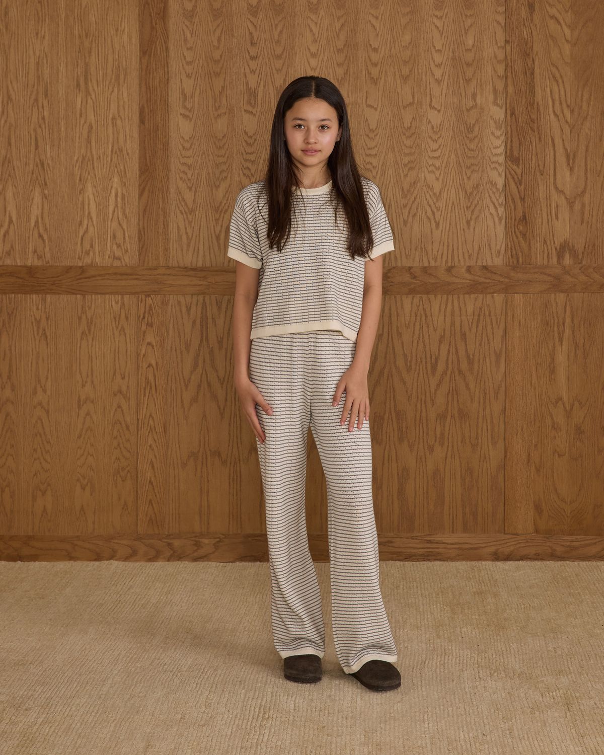 RYLEE &amp; CRU BOXY CROP KNIT TEE || DUSTY BLUE STRIPE - TEEN