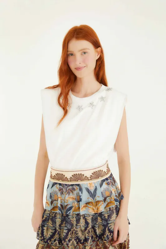 FARM RIO SPARKLING OFF-WHITE T-SHIRT