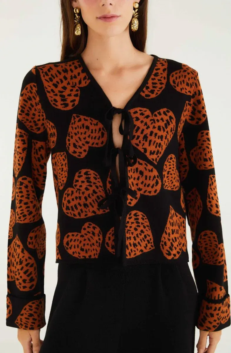 FARM RIO LEOPARD HEARTS KNIT CARDIGAN