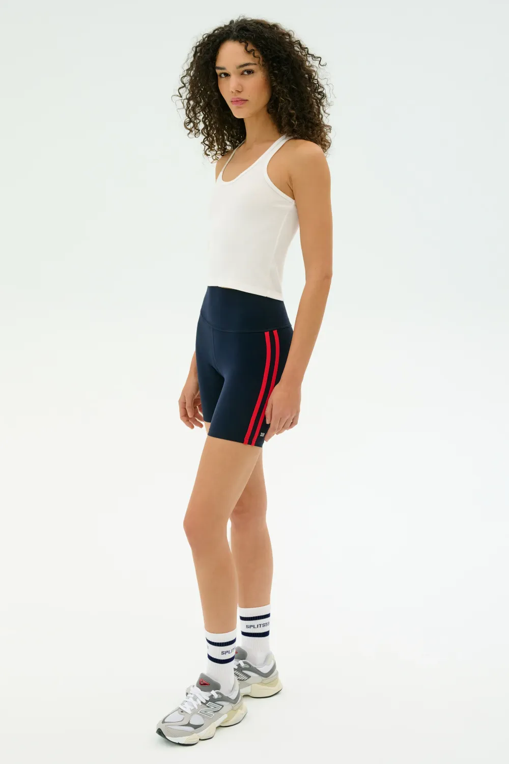 SPLITS59 ELLA AIRWEIGHT HIGH WAIST SHORTS, Color: INDIGO/RED, Size: XS
