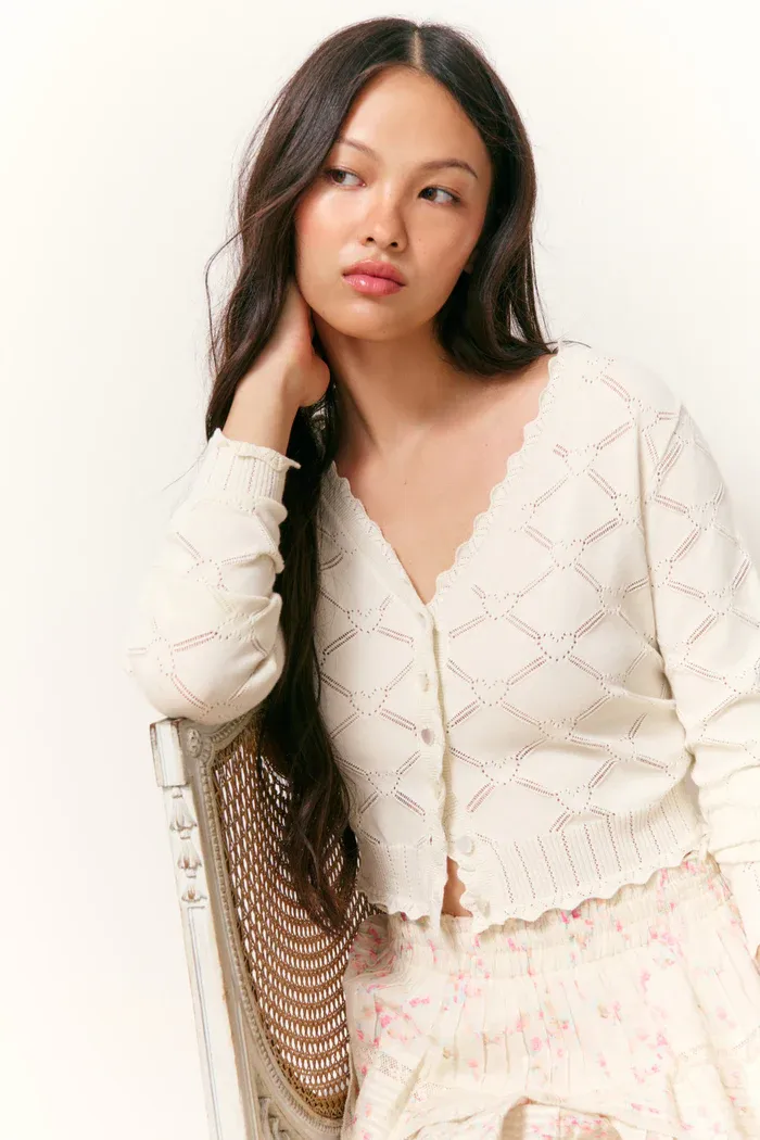 LOVE SHACK FANCY PETRA CARDIGAN PARCHMENT