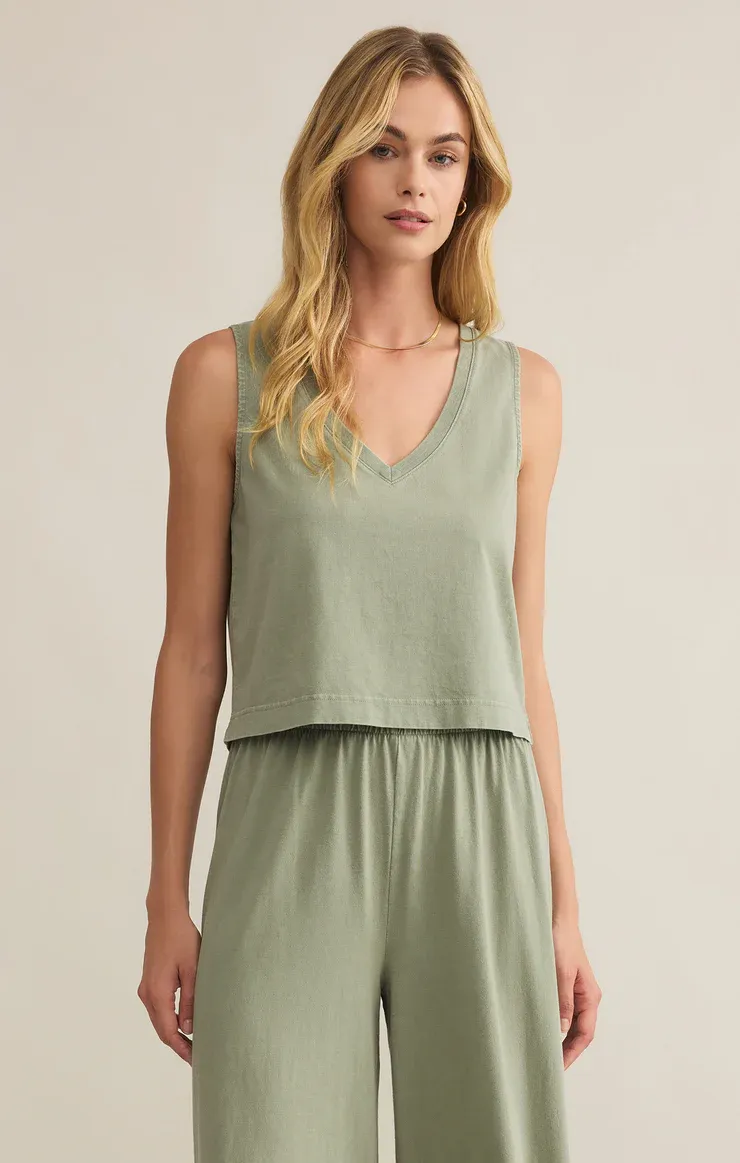 Z Supply Sloane V-Neck Top Hunter Green