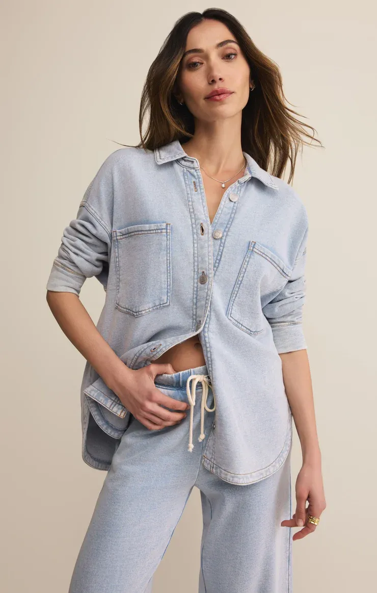 Z Supply All Day Knit Denim Jacket Washed Indigo