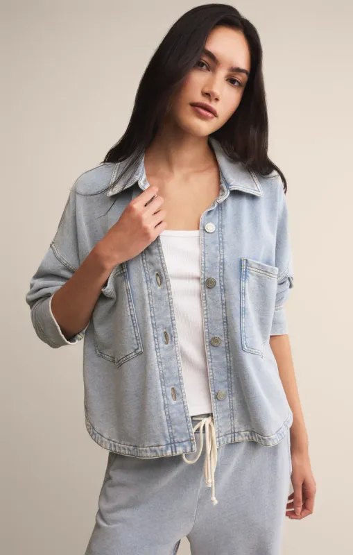 Z Supply All Day Cropped Knit Jacket Washed Indigo