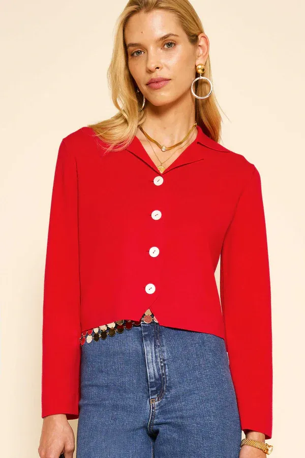 Rixo Aara Cardigan Red