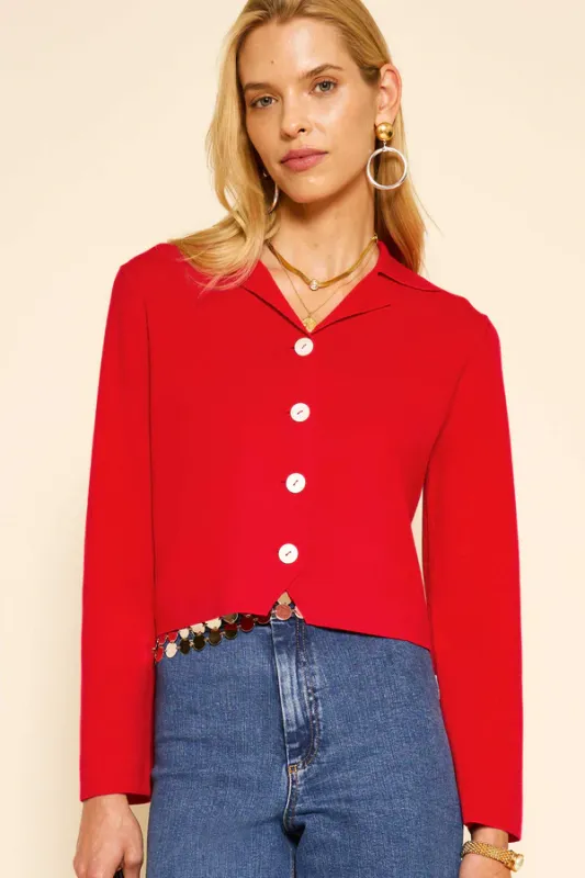 Rixo Aara Cardigan Red