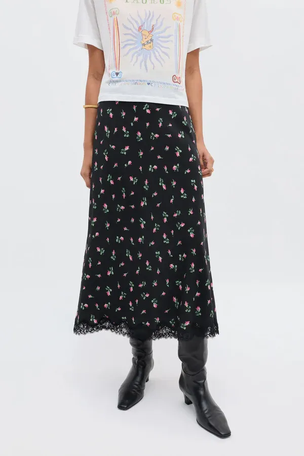 Rixo Stassie Skirt Sienna Bud Black