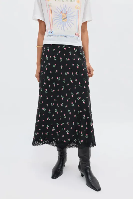 Rixo Stassie Skirt Sienna Bud Black