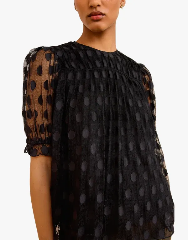 Ulla Johnson Nitara Lace Short Sleeve Blouse NOIR