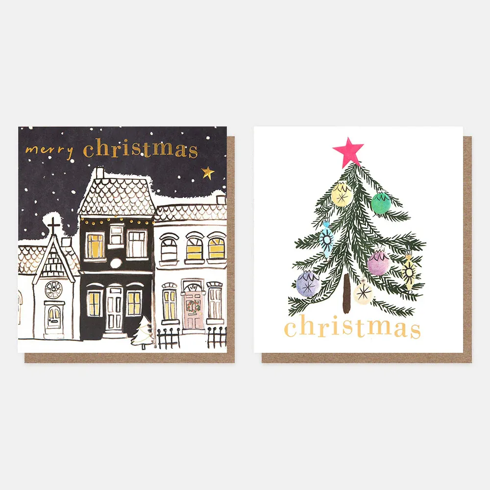 Caroline Gardner Street Scene &amp; Tree Painted Baubles Mixed Charity Pack