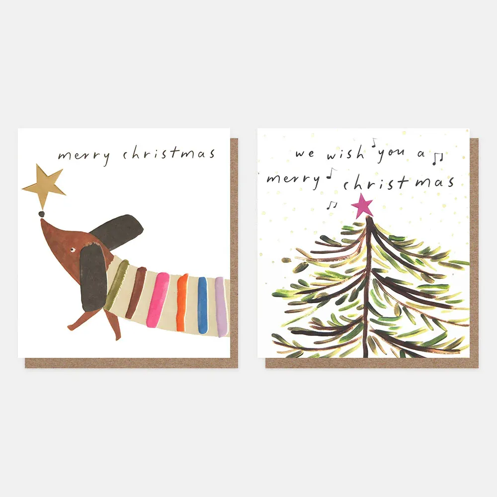 Caroline Gardner Music Above Tree &amp; Stripey Sausage Dog Mixed Charity Pack