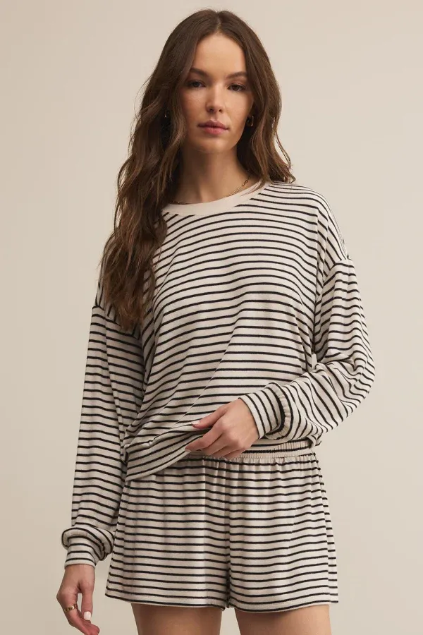 Z Supply Luxe Stripe Ls Top Crystal