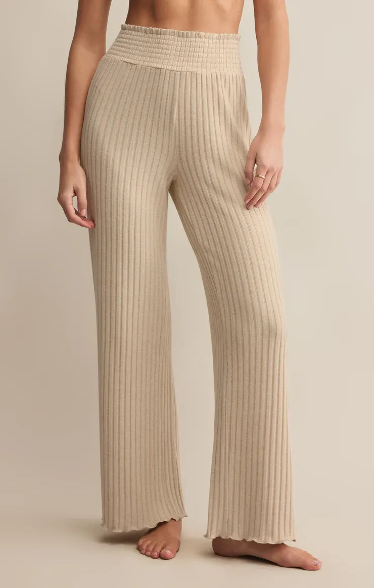 Z Supply Dawn Smocked Rib Pant Oatmeal Heather