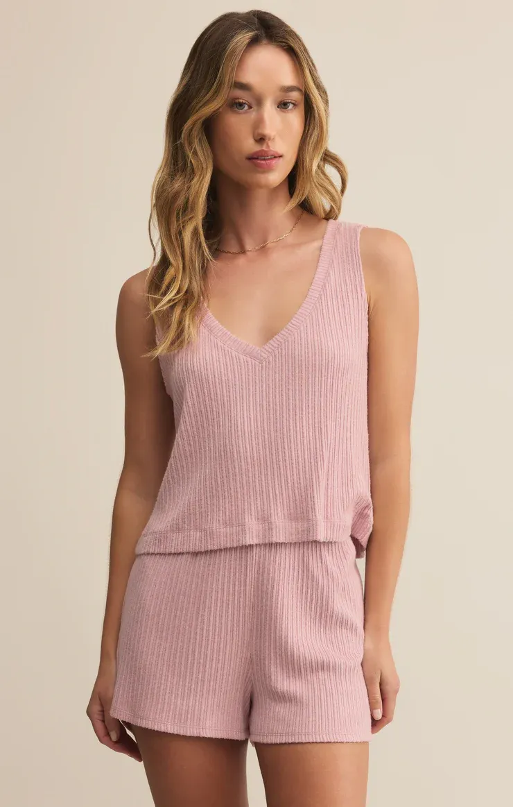 Z Supply Sloane V-Neck Rib Tank Pink Pearl