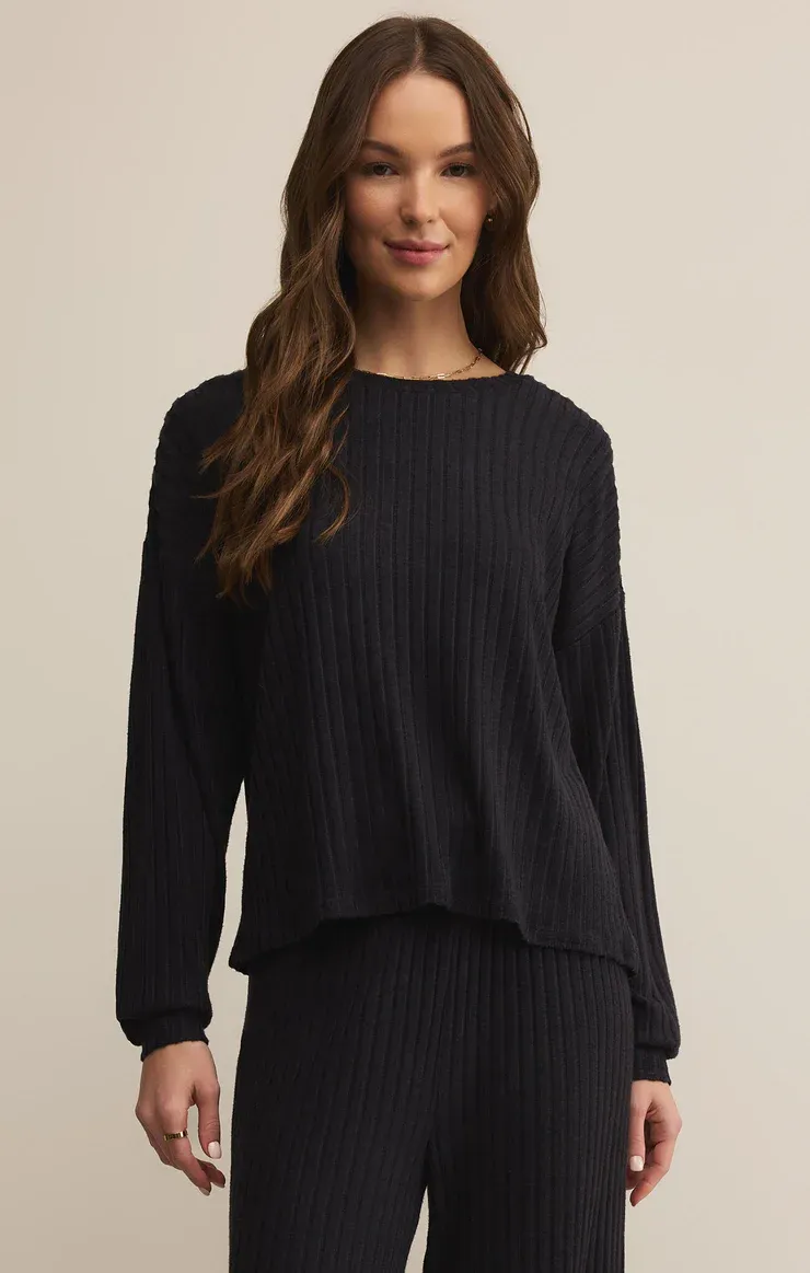 Z Supply Daydream Rib LS Top Black Sand