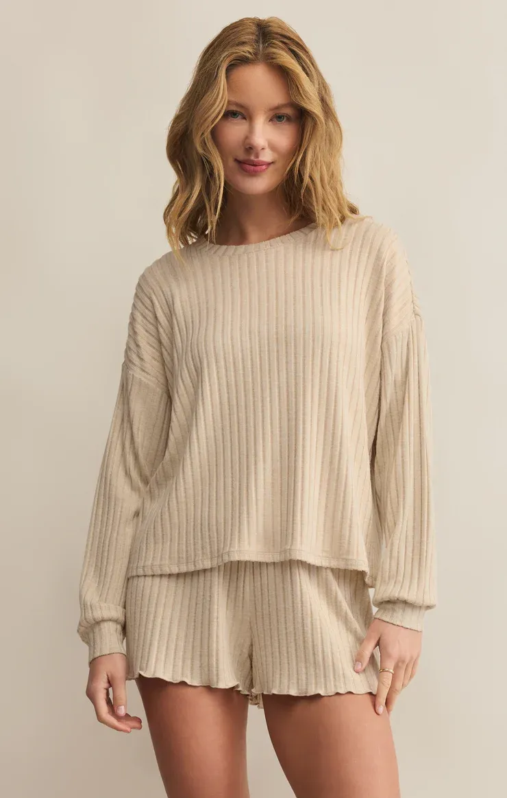 Z Supply Daydream Rib LS Top Light Oatmeal Heather