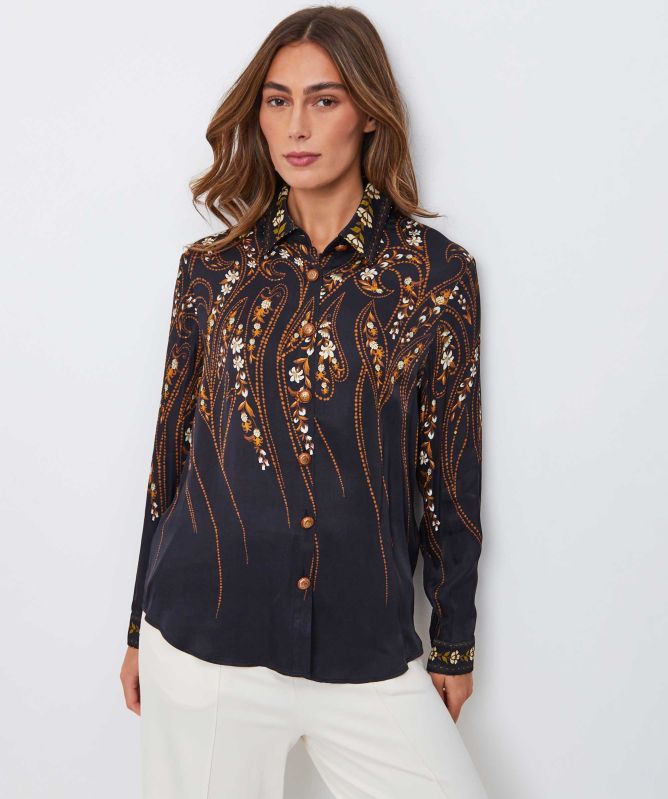 FARM RIO GARDEN SILHOUETTE BLACK SHIRT