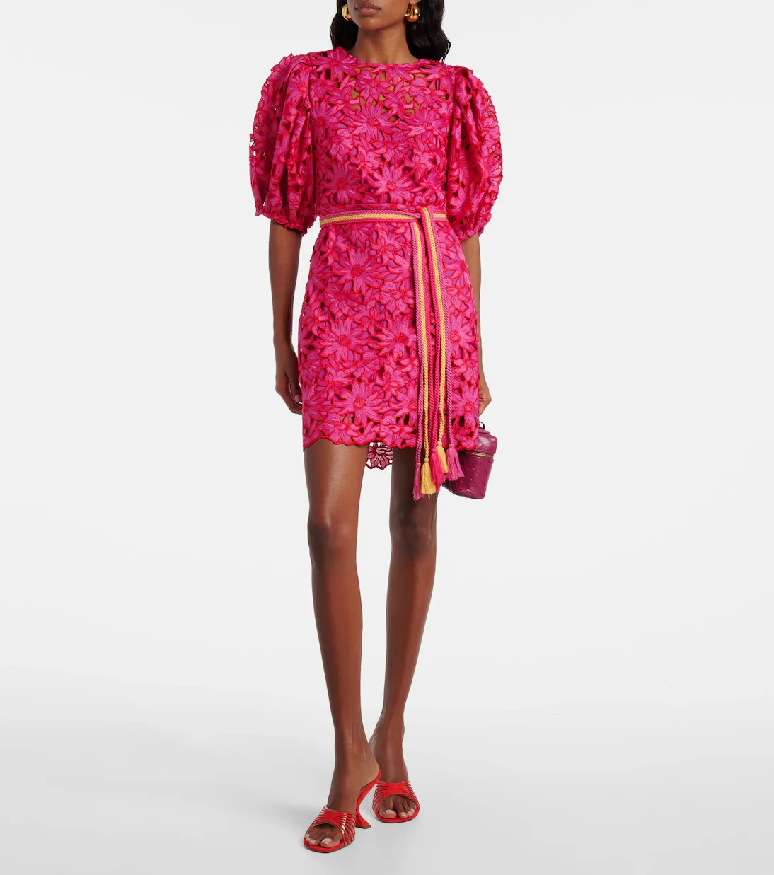 FARM RIO FLOWERED PINK LACE MINI DRESS