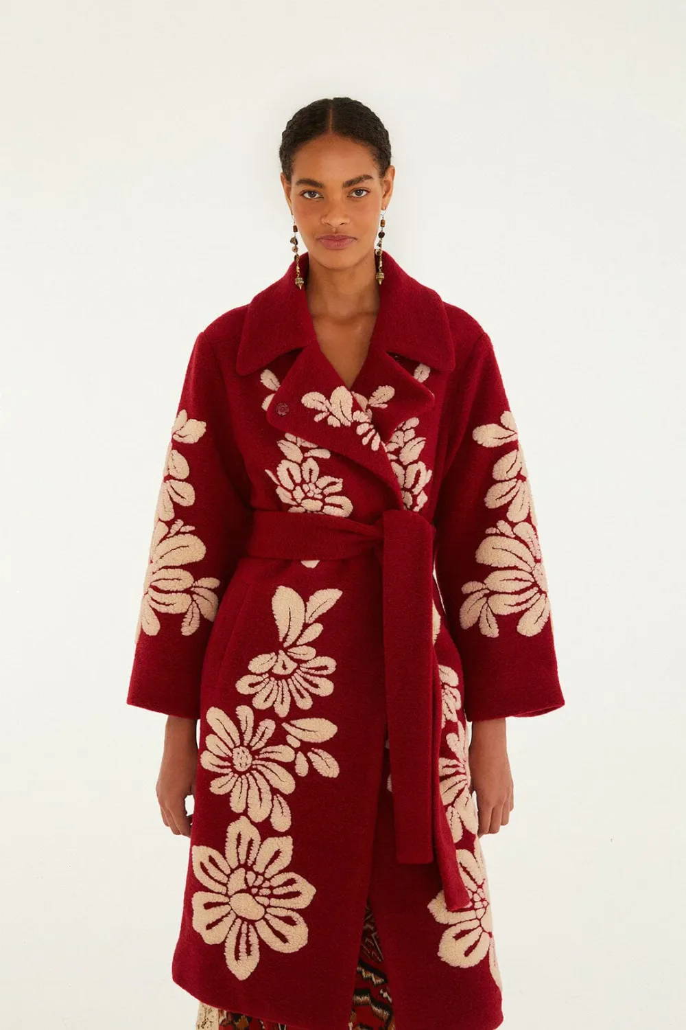 FARM RIO BOLD FLOWERS BURGUNDY FLEECE