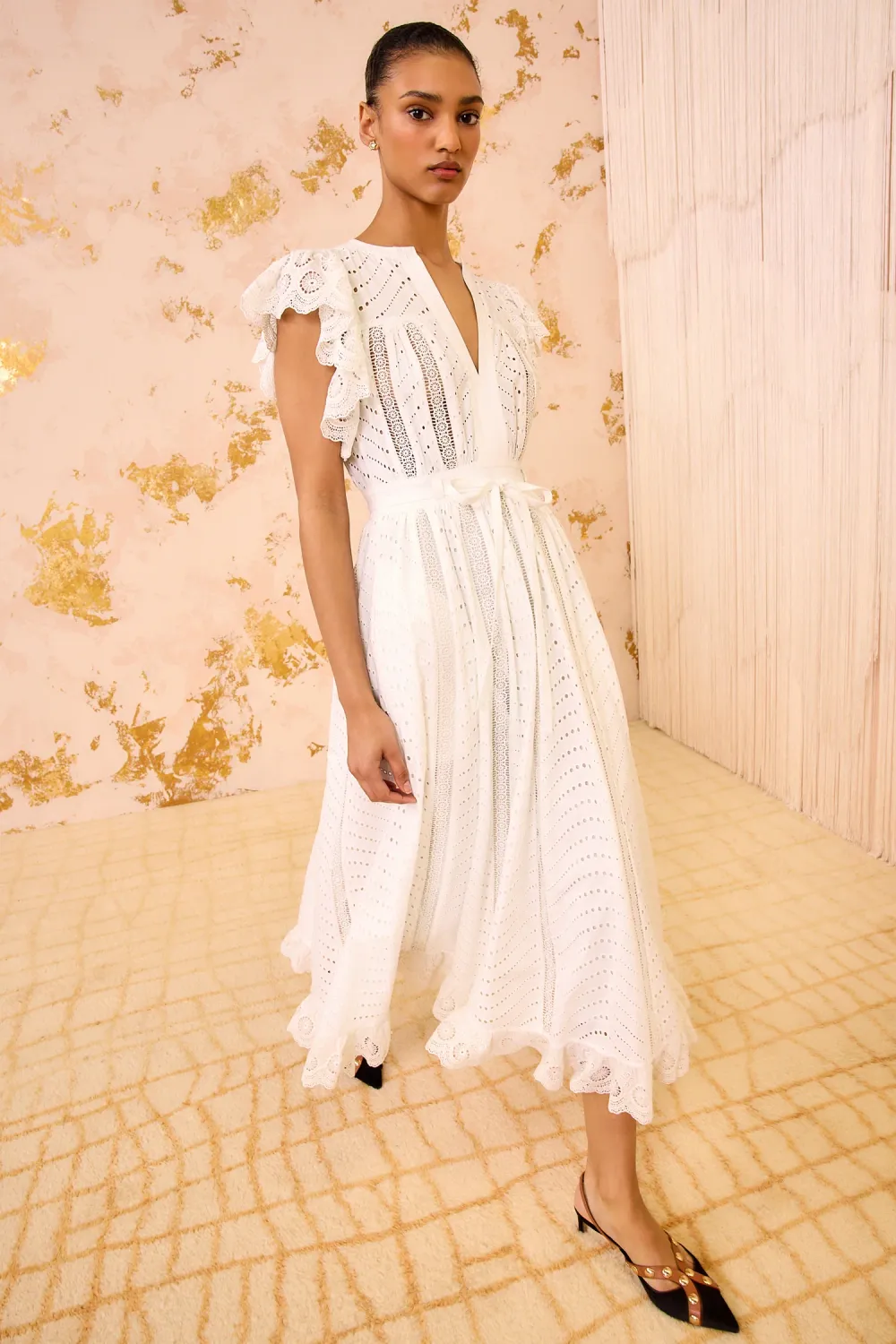 Ulla Johnson Olga Flutter Sleeve Midi Dress PRISTINE