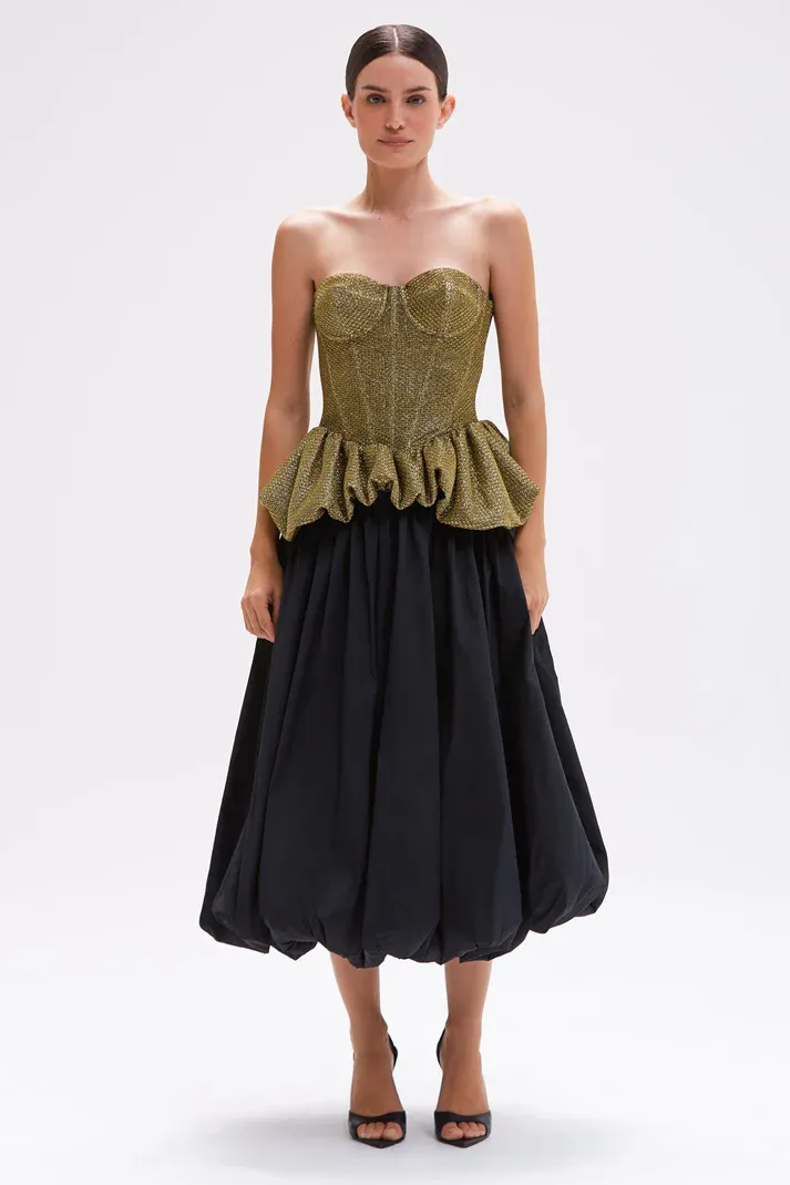 PaTBO TAFFETA BLOOM BUBBLE MIDI SKIRT