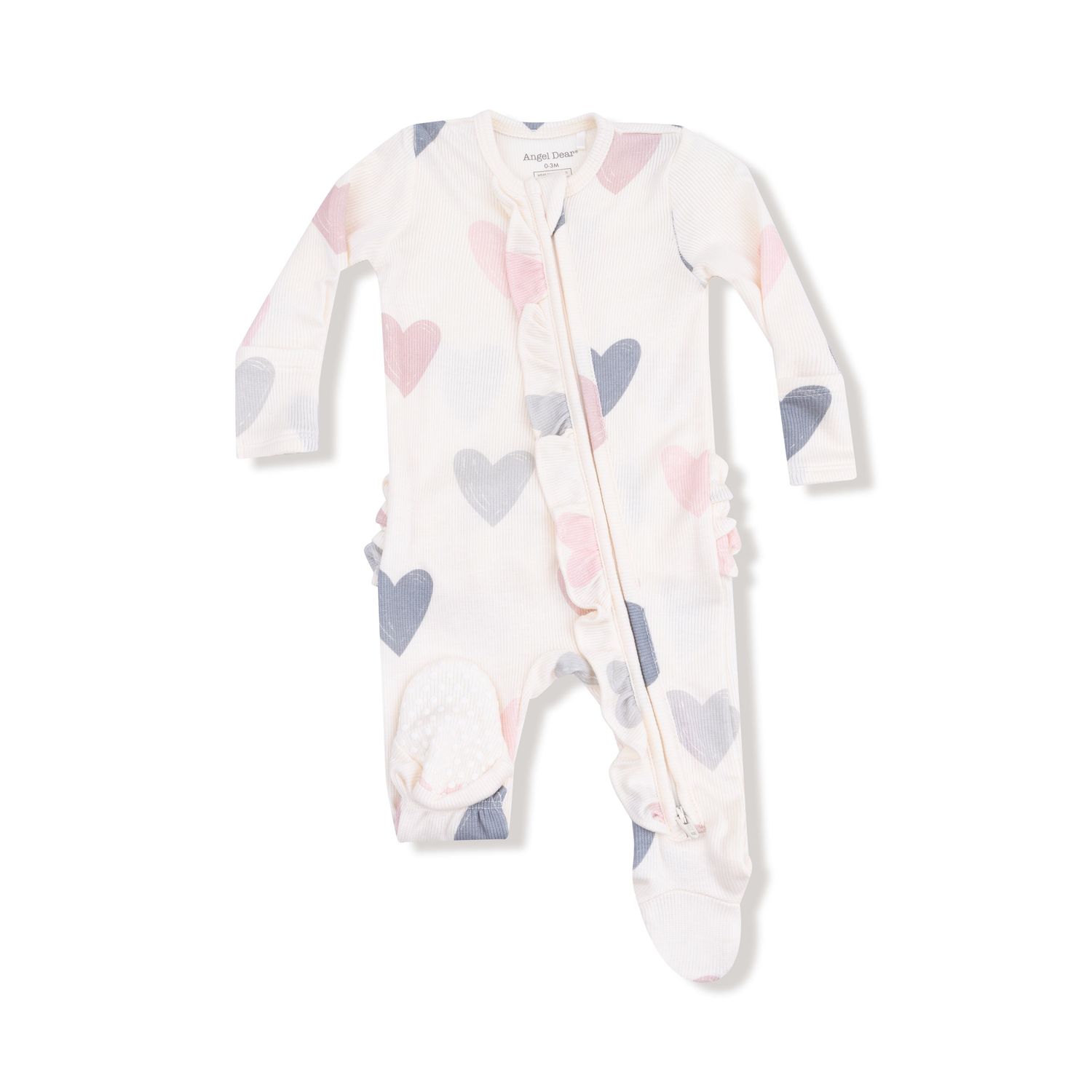 Angel Dear Hearts - Modal Rib - 2 Way Ruffle Zipper Footie