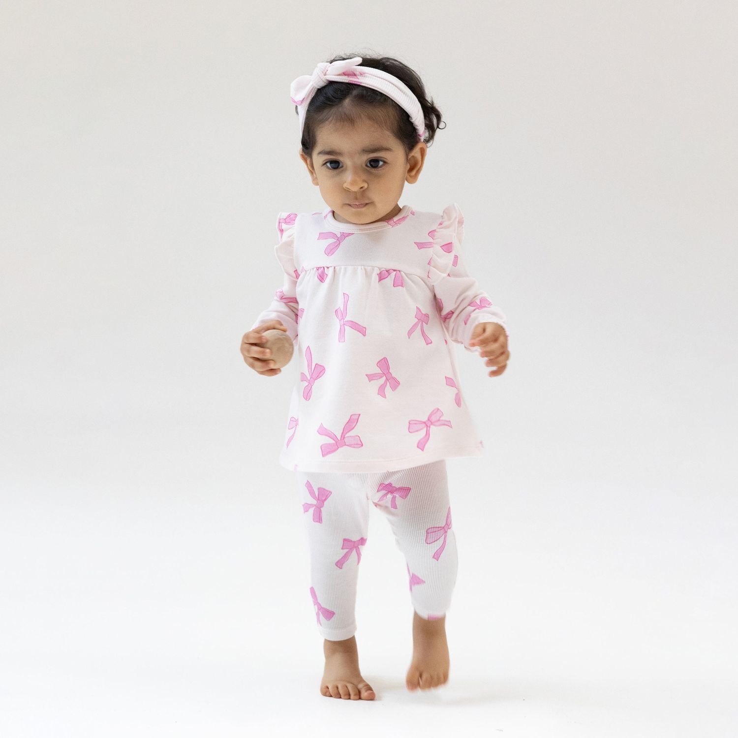 Angel Dear French Terry - Pretty Bows  - Ruffle Top and Ribbed Legging