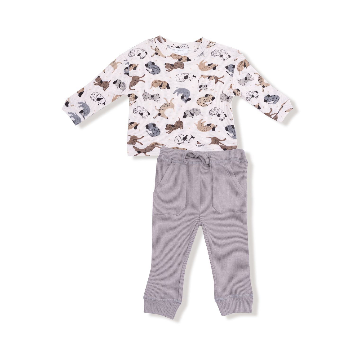 Angel Dear Cozy Pups -  Drop Sleeve Waffle Top with Waffle Jogger