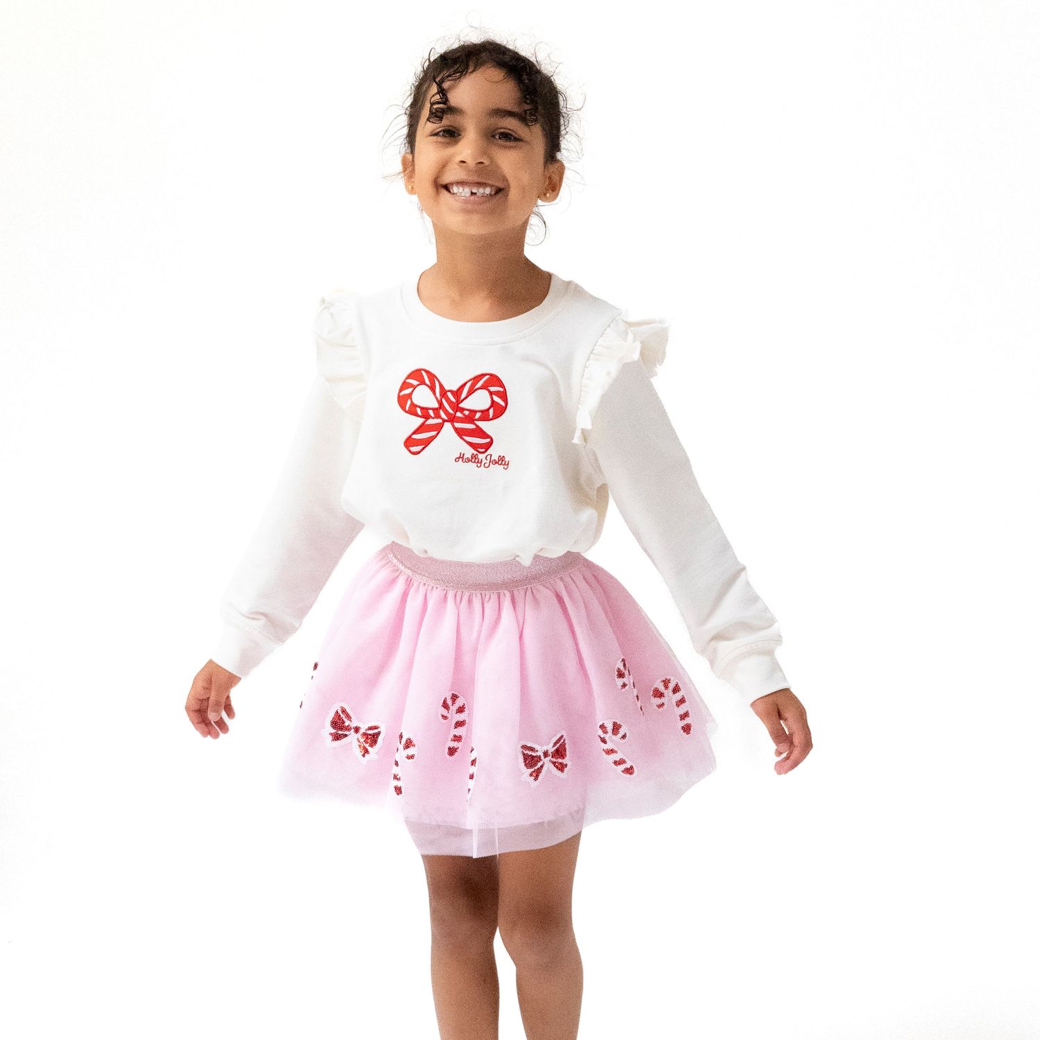 Angel Dear Candy Canes - Ruffle Shoulder French Terry Sweatshirt