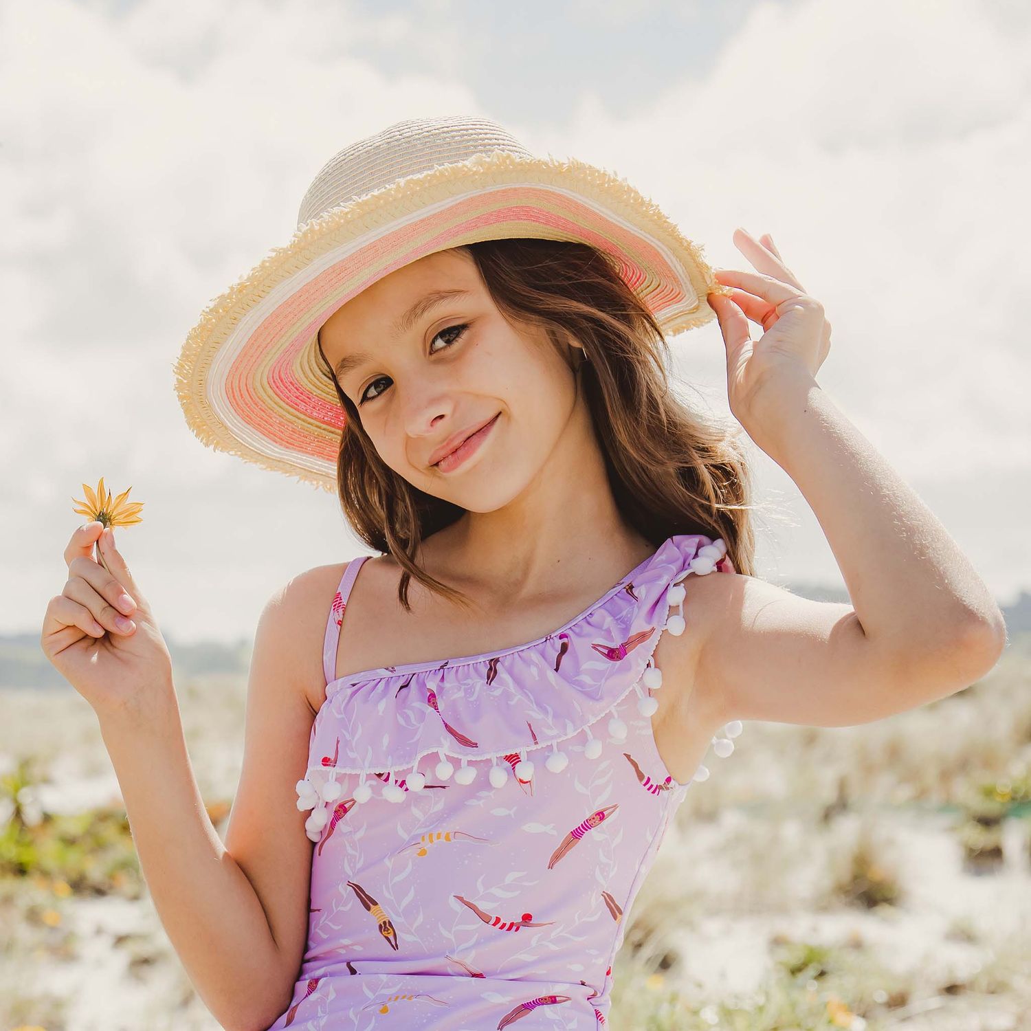 SNAPPER ROCK PEACHY STRIPED SUNHAT NATURAL