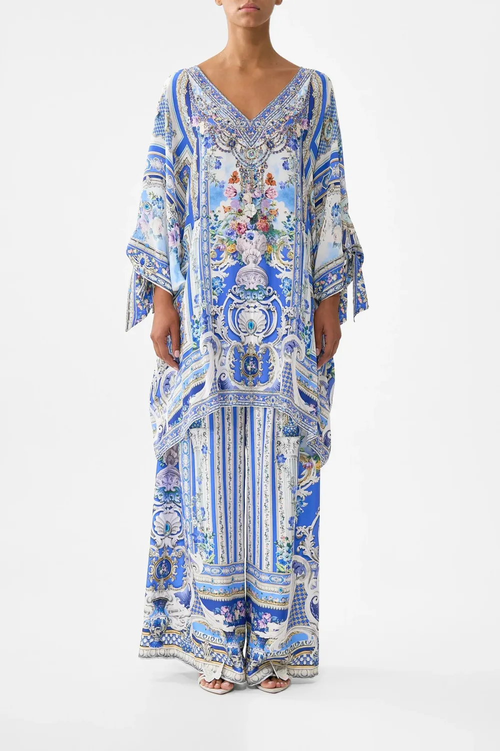 CAMILLA TIE SLEEVE SHORT V NECK KAFTAN OTTOMAN OPULENCE