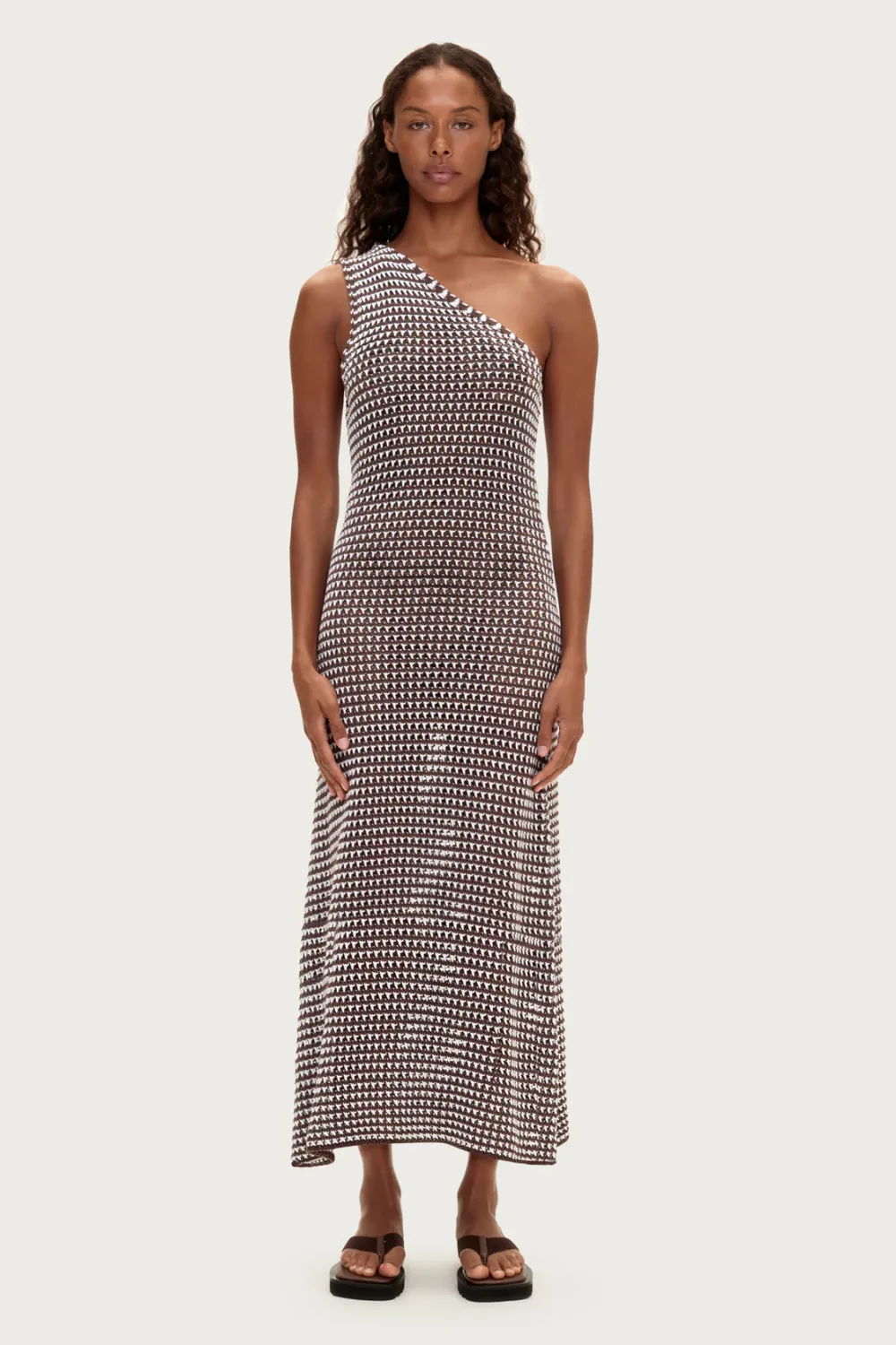 Zulu &amp; Zephyr Lattice Knit One Shoulder Dress Chocolate