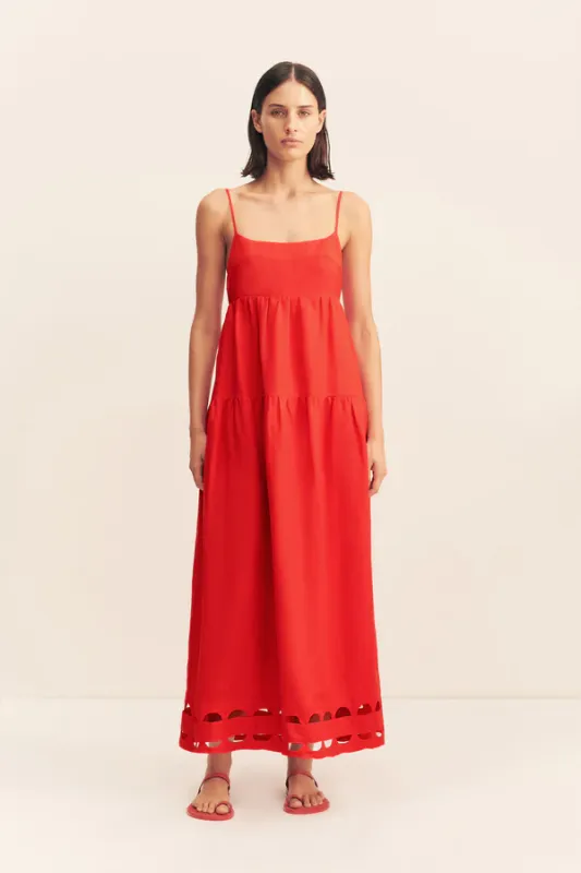 Shona Joy Birdie Scallop Tiered Midi Dress