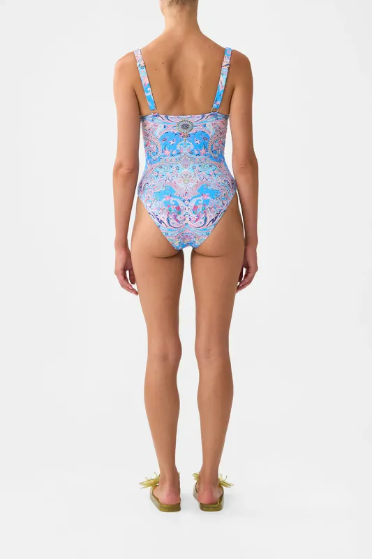 CAMILLA LACE UP UNDERWIRE SQUARE NECK ONE PIECE - FOOTSTEPS IN FOLKLORE